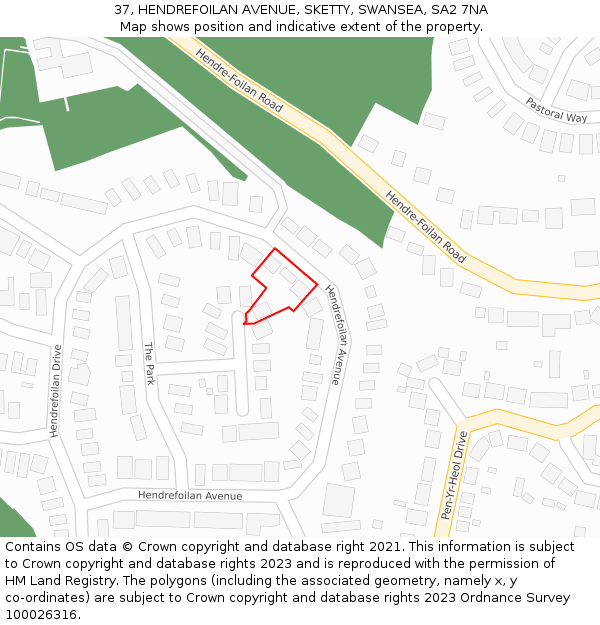 37, HENDREFOILAN AVENUE, SKETTY, SWANSEA, SA2 7NA: Location map and indicative extent of plot