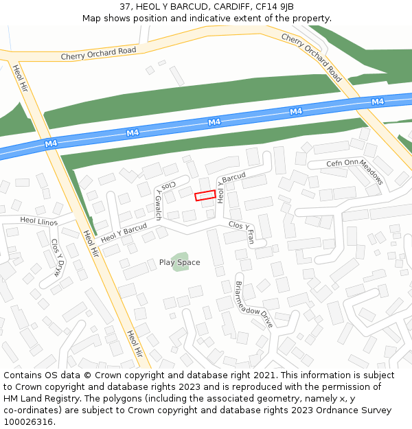 37, HEOL Y BARCUD, CARDIFF, CF14 9JB: Location map and indicative extent of plot