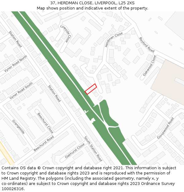 37, HERDMAN CLOSE, LIVERPOOL, L25 2XS: Location map and indicative extent of plot