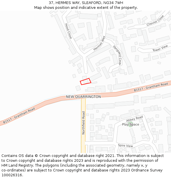 37, HERMES WAY, SLEAFORD, NG34 7WH: Location map and indicative extent of plot