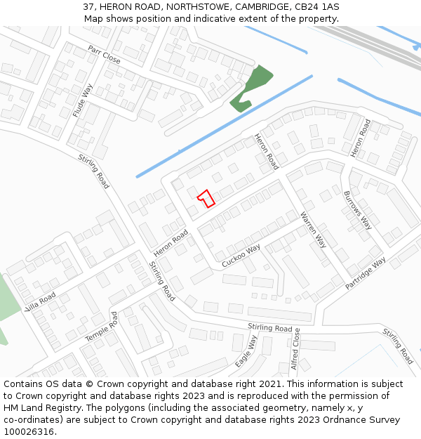 37, HERON ROAD, NORTHSTOWE, CAMBRIDGE, CB24 1AS: Location map and indicative extent of plot