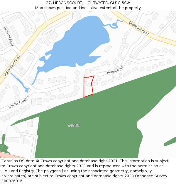 37, HERONSCOURT, LIGHTWATER, GU18 5SW: Location map and indicative extent of plot