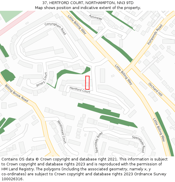 37, HERTFORD COURT, NORTHAMPTON, NN3 9TD: Location map and indicative extent of plot