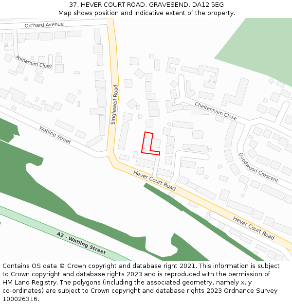 37, HEVER COURT ROAD, GRAVESEND, DA12 5EG: Location map and indicative extent of plot