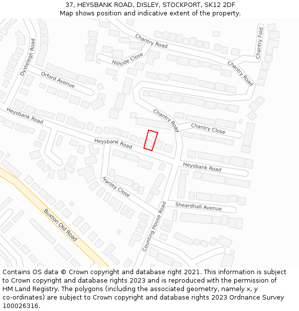 37, HEYSBANK ROAD, DISLEY, STOCKPORT, SK12 2DF: Location map and indicative extent of plot