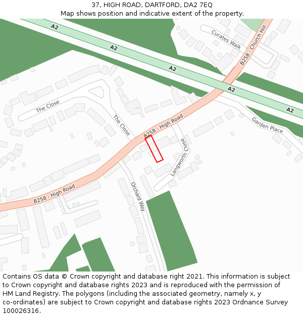 37, HIGH ROAD, DARTFORD, DA2 7EQ: Location map and indicative extent of plot