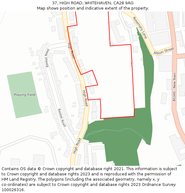 37, HIGH ROAD, WHITEHAVEN, CA28 9AG: Location map and indicative extent of plot