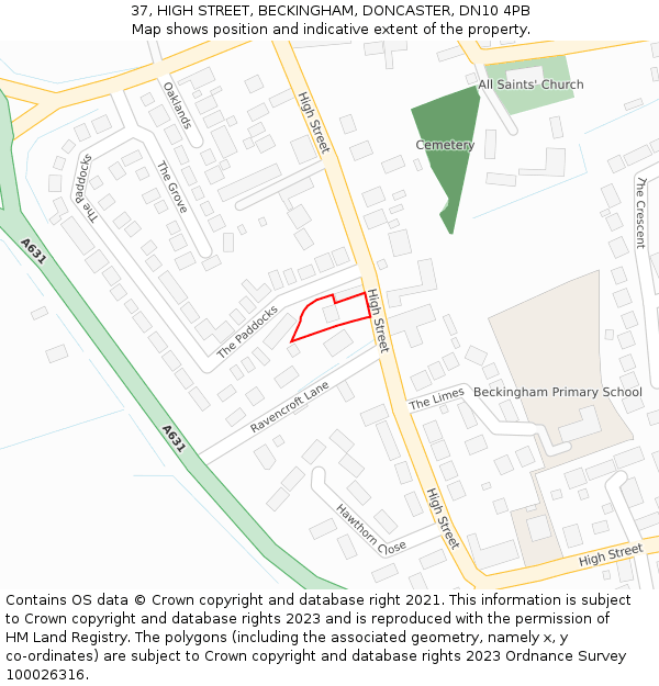 37, HIGH STREET, BECKINGHAM, DONCASTER, DN10 4PB: Location map and indicative extent of plot