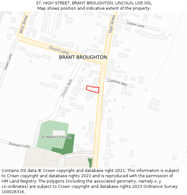 37, HIGH STREET, BRANT BROUGHTON, LINCOLN, LN5 0SL: Location map and indicative extent of plot