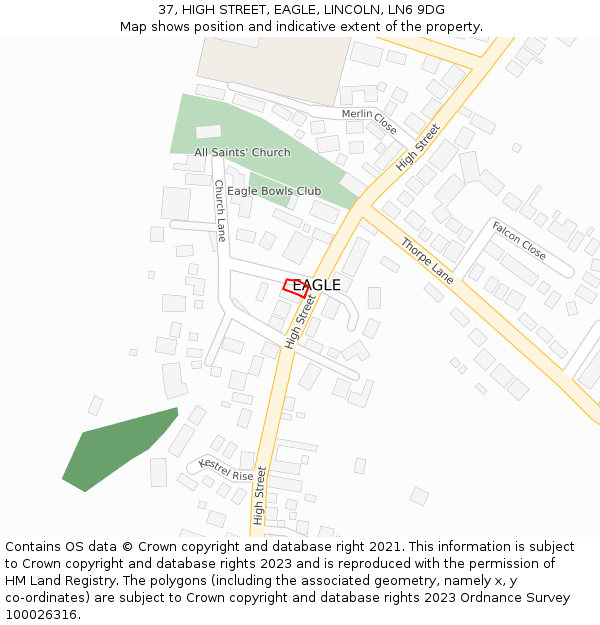 37, HIGH STREET, EAGLE, LINCOLN, LN6 9DG: Location map and indicative extent of plot