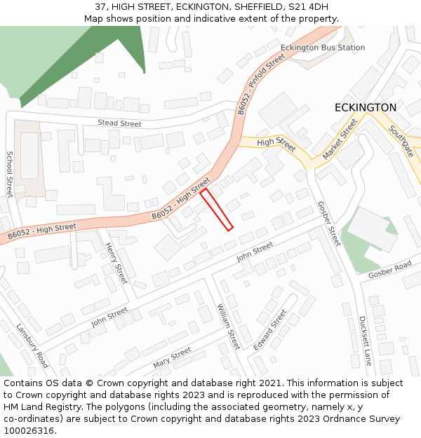 37, HIGH STREET, ECKINGTON, SHEFFIELD, S21 4DH: Location map and indicative extent of plot