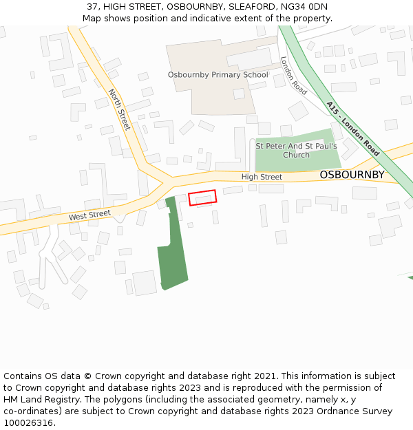 37, HIGH STREET, OSBOURNBY, SLEAFORD, NG34 0DN: Location map and indicative extent of plot