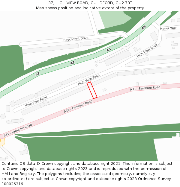 37, HIGH VIEW ROAD, GUILDFORD, GU2 7RT: Location map and indicative extent of plot