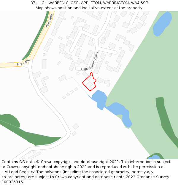 37, HIGH WARREN CLOSE, APPLETON, WARRINGTON, WA4 5SB: Location map and indicative extent of plot