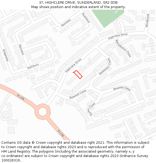 37, HIGHCLERE DRIVE, SUNDERLAND, SR2 0DB: Location map and indicative extent of plot