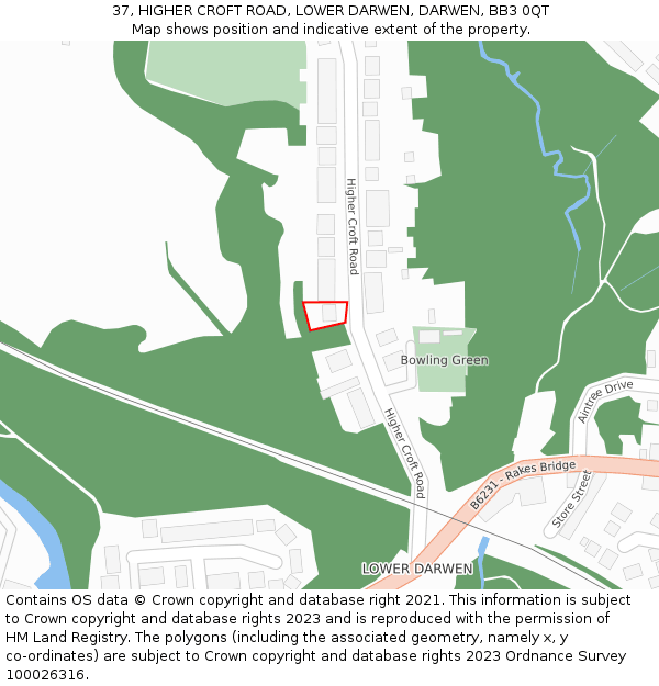 37, HIGHER CROFT ROAD, LOWER DARWEN, DARWEN, BB3 0QT: Location map and indicative extent of plot