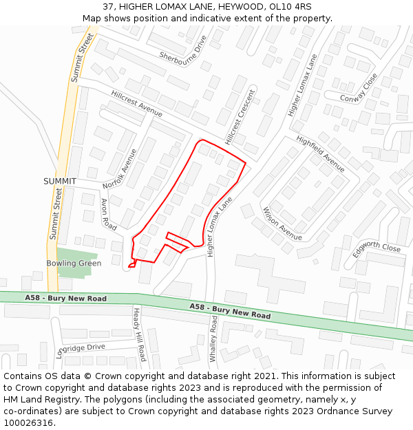 37, HIGHER LOMAX LANE, HEYWOOD, OL10 4RS: Location map and indicative extent of plot