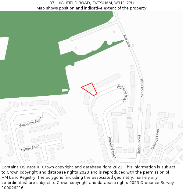 37, HIGHFIELD ROAD, EVESHAM, WR11 2PU: Location map and indicative extent of plot