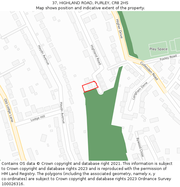 37, HIGHLAND ROAD, PURLEY, CR8 2HS: Location map and indicative extent of plot