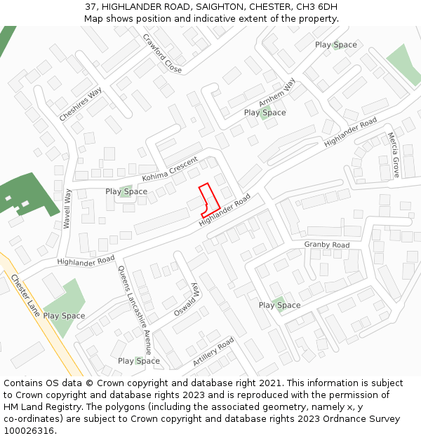 37, HIGHLANDER ROAD, SAIGHTON, CHESTER, CH3 6DH: Location map and indicative extent of plot