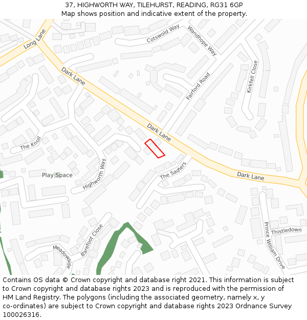 37, HIGHWORTH WAY, TILEHURST, READING, RG31 6GP: Location map and indicative extent of plot