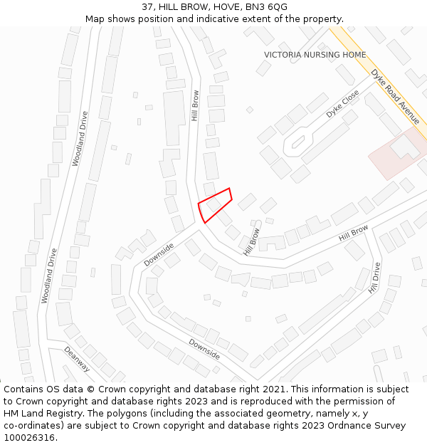 37, HILL BROW, HOVE, BN3 6QG: Location map and indicative extent of plot