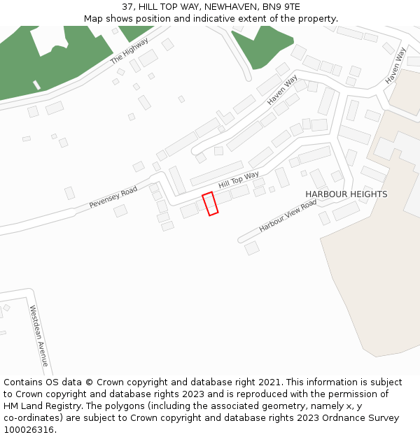 37, HILL TOP WAY, NEWHAVEN, BN9 9TE: Location map and indicative extent of plot