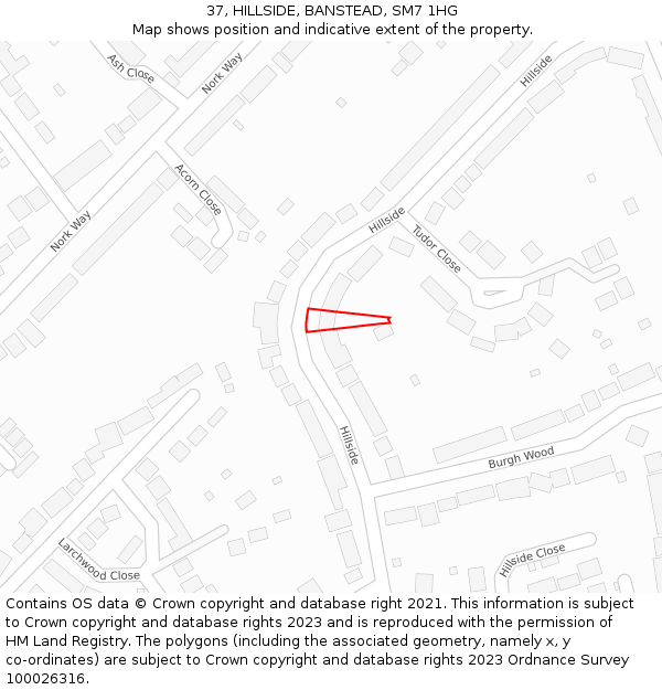 37, HILLSIDE, BANSTEAD, SM7 1HG: Location map and indicative extent of plot