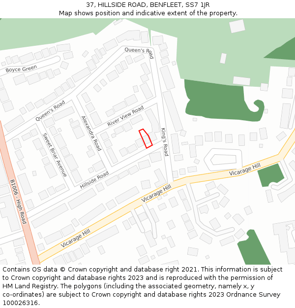 37, HILLSIDE ROAD, BENFLEET, SS7 1JR: Location map and indicative extent of plot