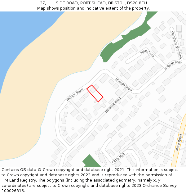 37, HILLSIDE ROAD, PORTISHEAD, BRISTOL, BS20 8EU: Location map and indicative extent of plot