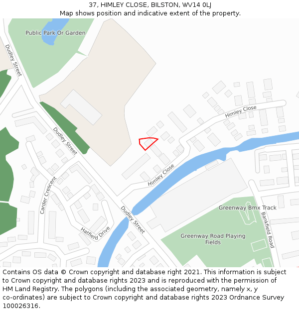 37, HIMLEY CLOSE, BILSTON, WV14 0LJ: Location map and indicative extent of plot