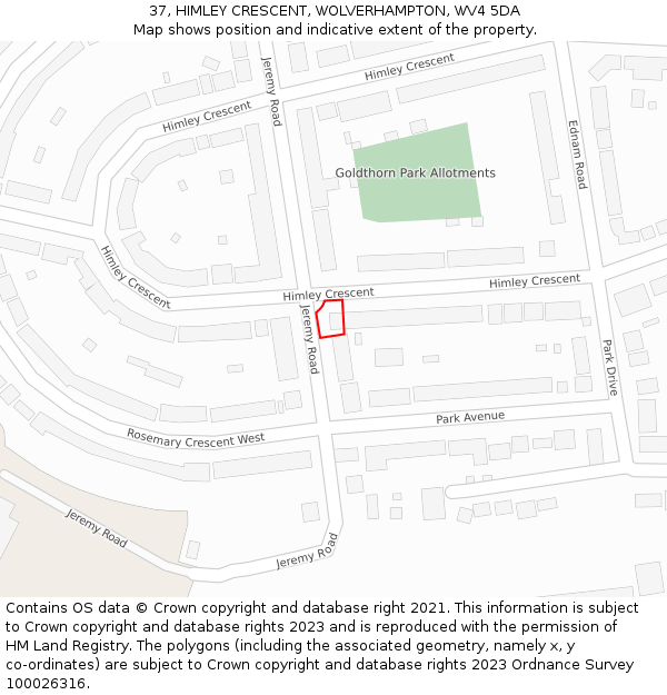 37, HIMLEY CRESCENT, WOLVERHAMPTON, WV4 5DA: Location map and indicative extent of plot