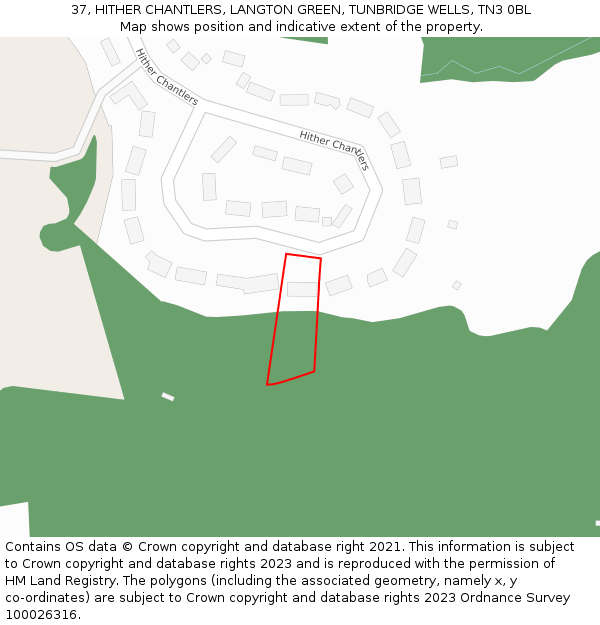 37, HITHER CHANTLERS, LANGTON GREEN, TUNBRIDGE WELLS, TN3 0BL: Location map and indicative extent of plot