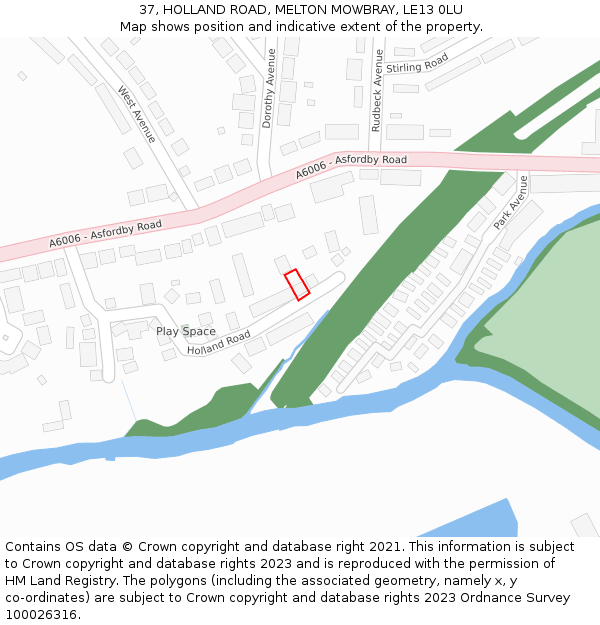 37, HOLLAND ROAD, MELTON MOWBRAY, LE13 0LU: Location map and indicative extent of plot