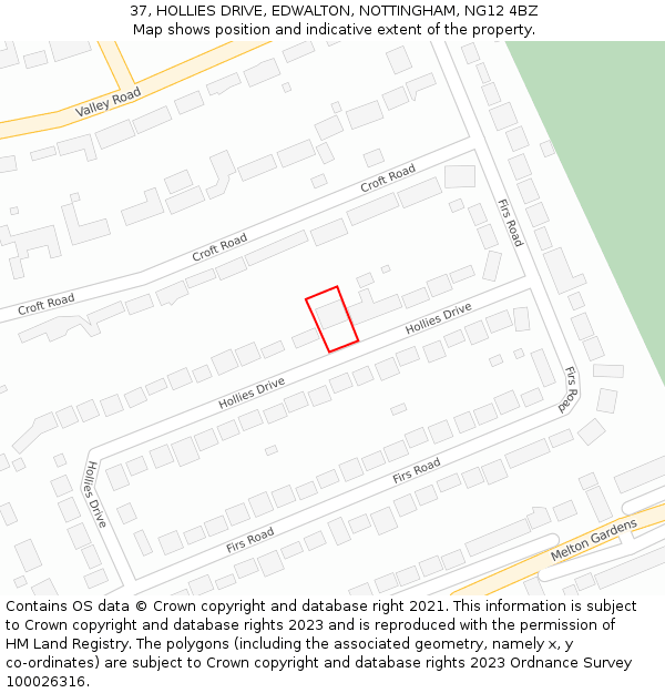 37, HOLLIES DRIVE, EDWALTON, NOTTINGHAM, NG12 4BZ: Location map and indicative extent of plot