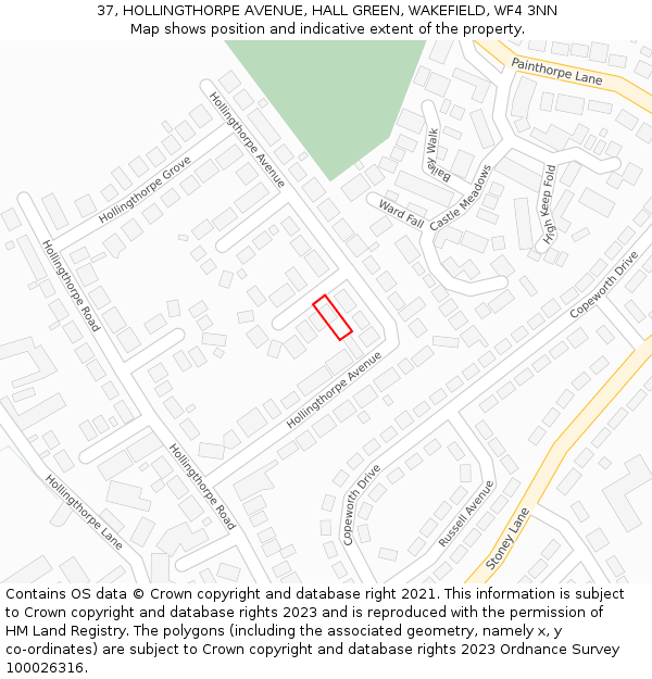 37, HOLLINGTHORPE AVENUE, HALL GREEN, WAKEFIELD, WF4 3NN: Location map and indicative extent of plot