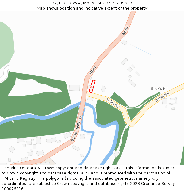 37, HOLLOWAY, MALMESBURY, SN16 9HX: Location map and indicative extent of plot