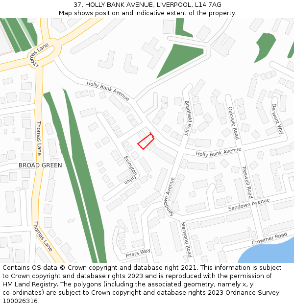 37, HOLLY BANK AVENUE, LIVERPOOL, L14 7AG: Location map and indicative extent of plot