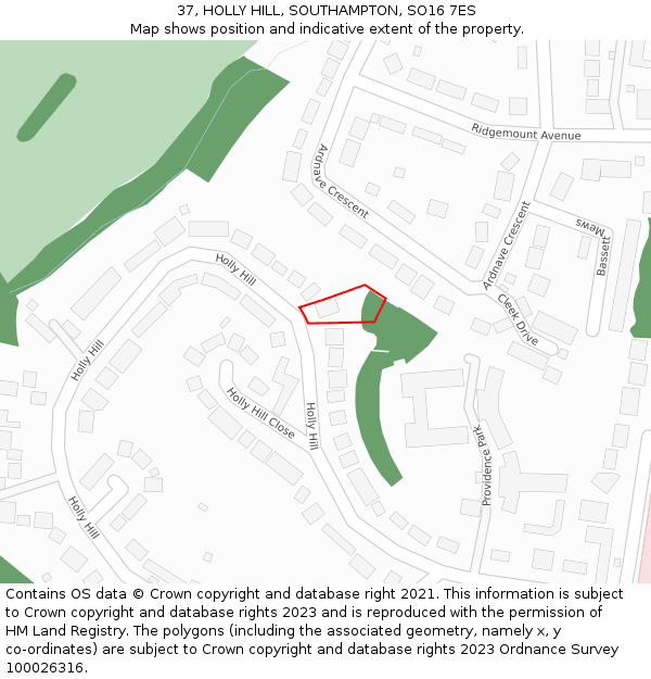 37, HOLLY HILL, SOUTHAMPTON, SO16 7ES: Location map and indicative extent of plot