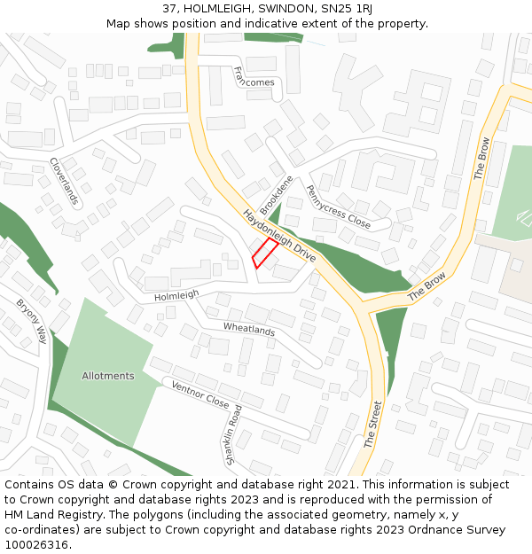 37, HOLMLEIGH, SWINDON, SN25 1RJ: Location map and indicative extent of plot