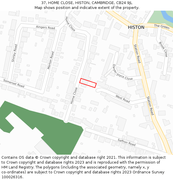 37, HOME CLOSE, HISTON, CAMBRIDGE, CB24 9JL: Location map and indicative extent of plot