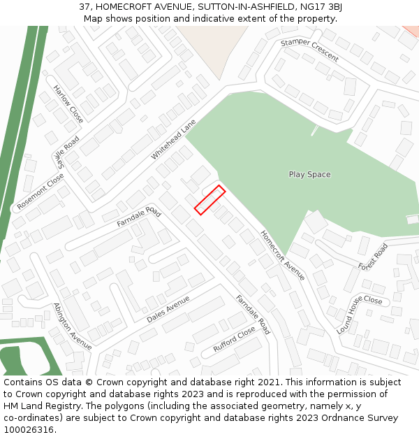 37, HOMECROFT AVENUE, SUTTON-IN-ASHFIELD, NG17 3BJ: Location map and indicative extent of plot