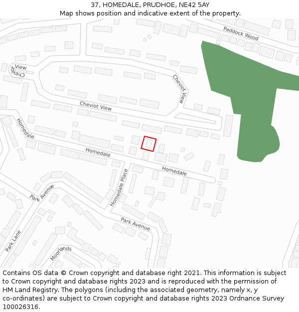 37, HOMEDALE, PRUDHOE, NE42 5AY: Location map and indicative extent of plot