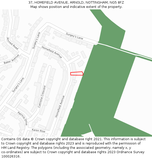 37, HOMEFIELD AVENUE, ARNOLD, NOTTINGHAM, NG5 8FZ: Location map and indicative extent of plot