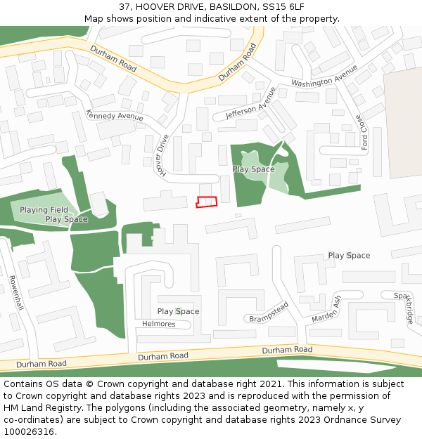 37, HOOVER DRIVE, BASILDON, SS15 6LF: Location map and indicative extent of plot