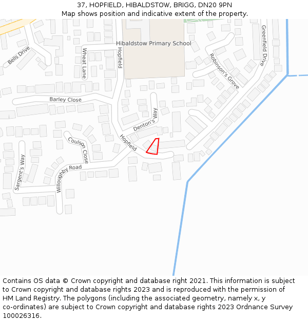 37, HOPFIELD, HIBALDSTOW, BRIGG, DN20 9PN: Location map and indicative extent of plot