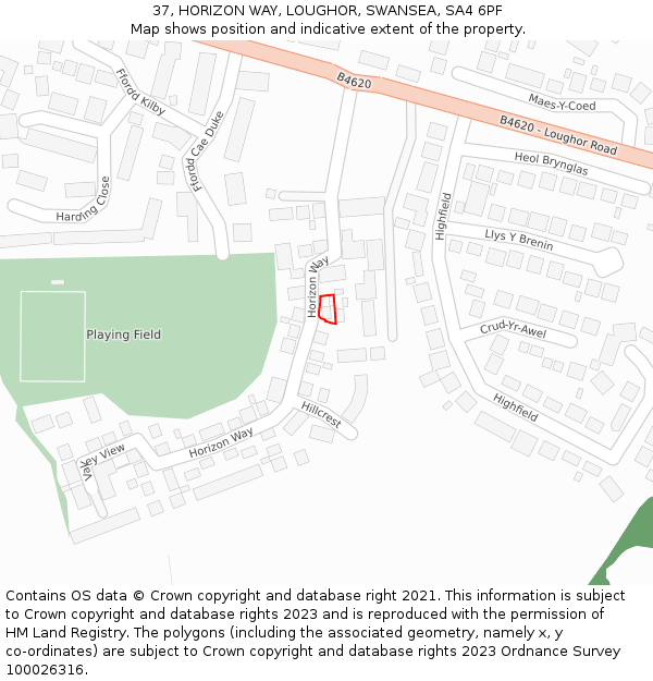 37, HORIZON WAY, LOUGHOR, SWANSEA, SA4 6PF: Location map and indicative extent of plot