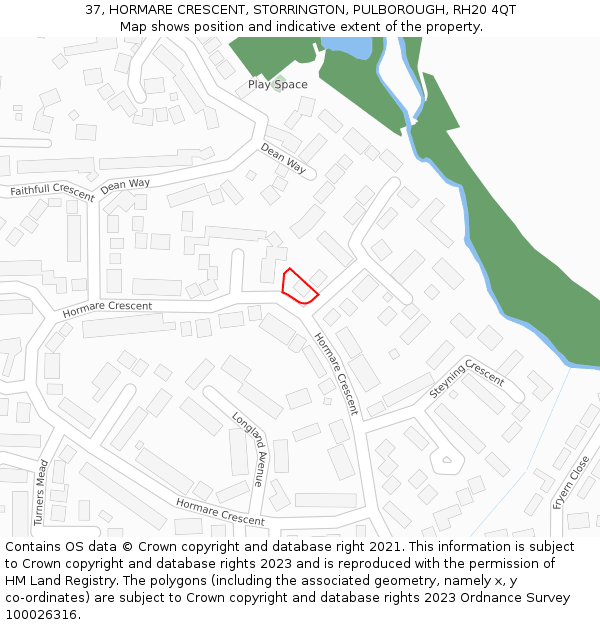 37, HORMARE CRESCENT, STORRINGTON, PULBOROUGH, RH20 4QT: Location map and indicative extent of plot