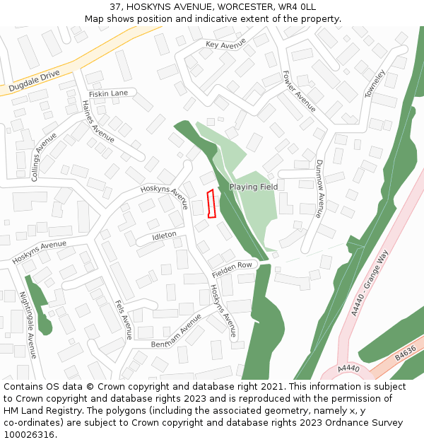 37, HOSKYNS AVENUE, WORCESTER, WR4 0LL: Location map and indicative extent of plot