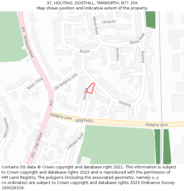 37, HOUTING, DOSTHILL, TAMWORTH, B77 1PA: Location map and indicative extent of plot